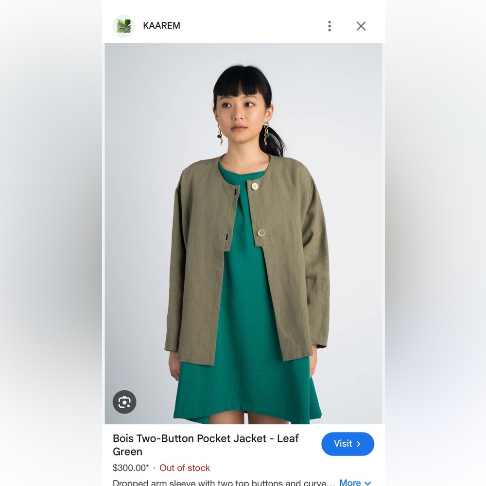 KAAREM Bois Olive Green Women's linen Jacket Sz Small